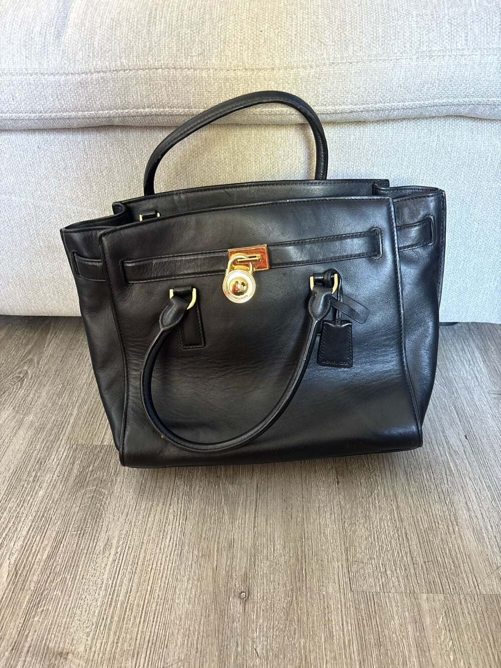 Michael Kors Hamilton Large North South Leather Satchel Bag in Black